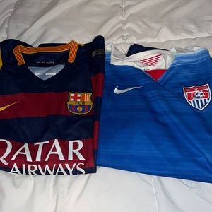 Two soccer jerseys Nike size Medium. US Soccer and FC Barcelona.